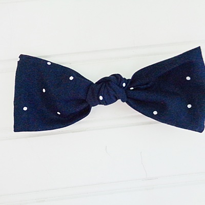 Hair Bow - White Dots on Navy