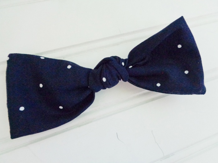Hair Bow - White Dots on Navy