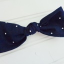  Hair Bow - White Dots on Navy