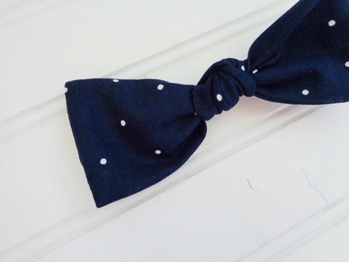 Hair Bow - White Dots on Navy