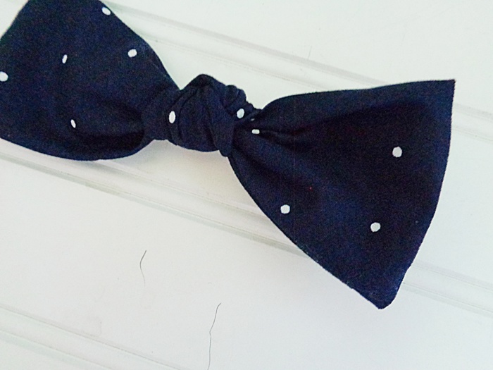 Hair Bow - White Dots on Navy