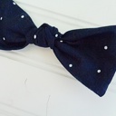  Hair Bow - White Dots on Navy