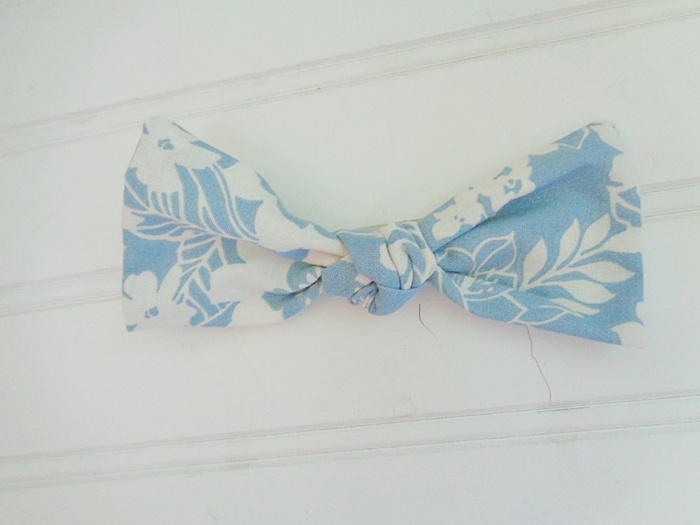 Hair Bow - White Floral on Blue