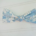  Hair Bow - White Floral on Blue
