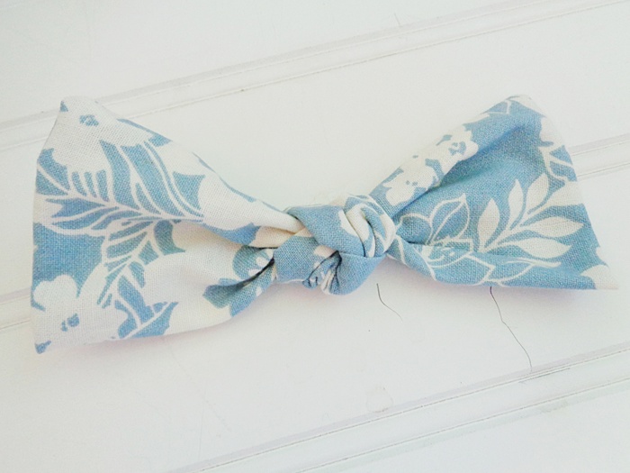 Hair Bow - White Floral on Blue