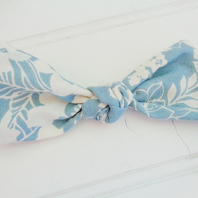Hair Bow - White Floral on Blue