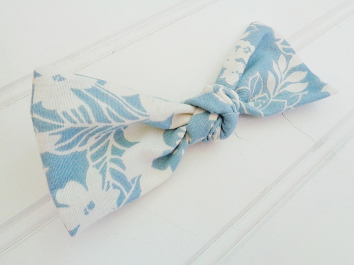 Hair Bow - White Floral on Blue