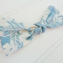  Hair Bow - White Floral on Blue