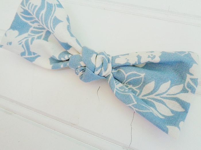 Hair Bow - White Floral on Blue