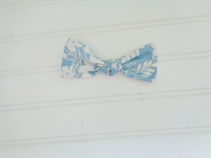 Hair Bow - White Floral on Blue