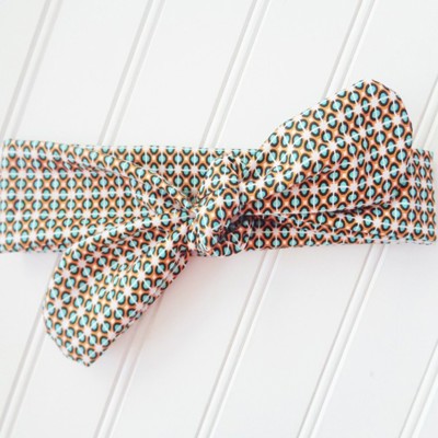 Knotted Headband - Aqua and Orange Mod Print