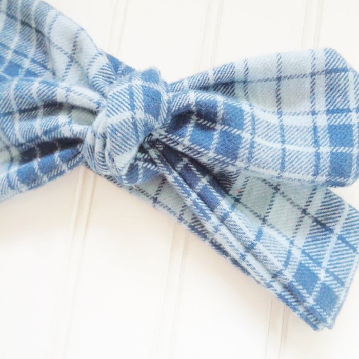 Flannel Knotted Headband - Blue Plaid