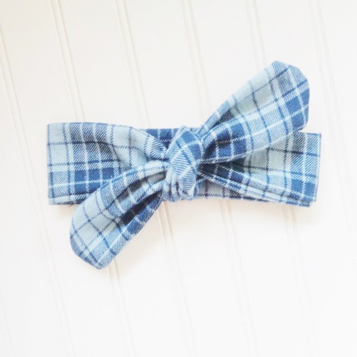 Flannel Knotted Headband - Blue Plaid