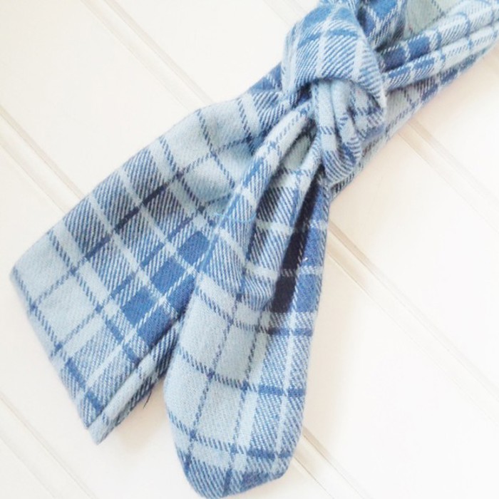 Flannel Knotted Headband - Blue Plaid