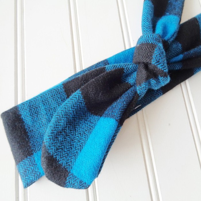 Flannel Knotted Headband - Blue and Black Buffalo Plaid