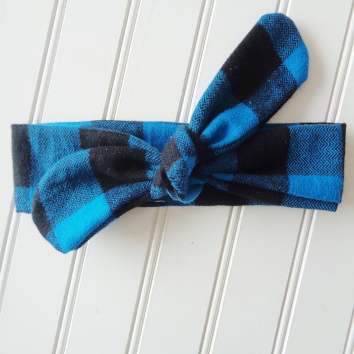 Flannel Knotted Headband - Blue and Black Buffalo Plaid
