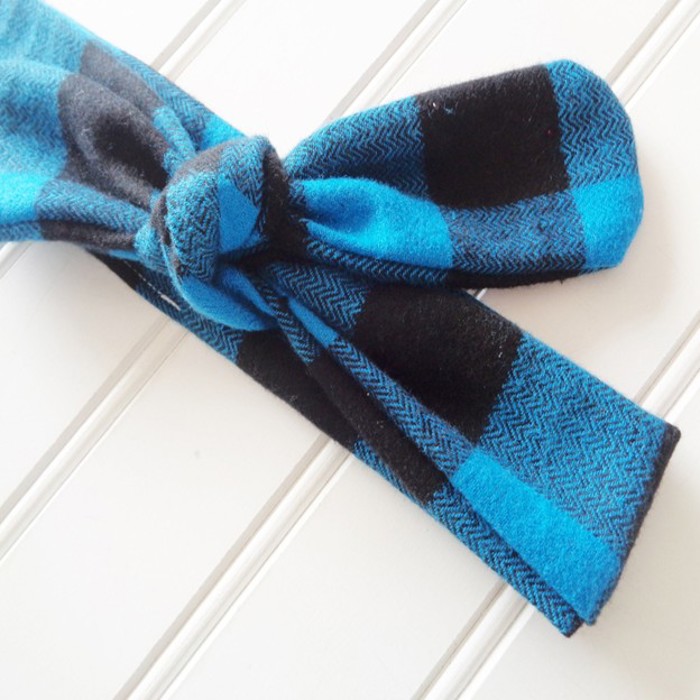 Flannel Knotted Headband - Blue and Black Buffalo Plaid