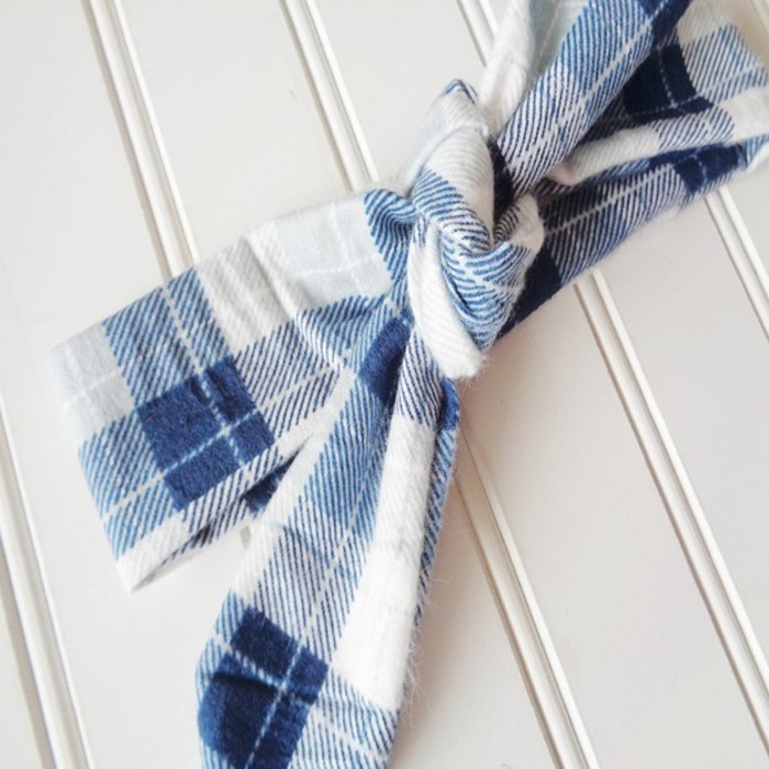Flannel Knotted Headband - Blue and Gray Plaid
