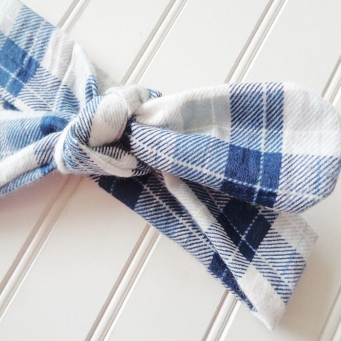Flannel Knotted Headband - Blue and Gray Plaid