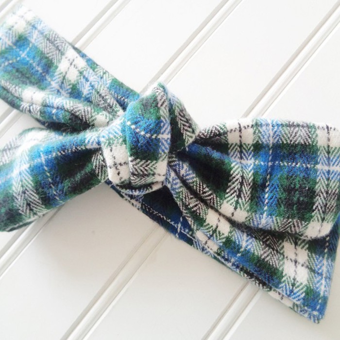 Flannel Knotted Headband - Blue and Green Plaid