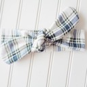  Flannel Knotted Headband - Blue and Green Plaid on White