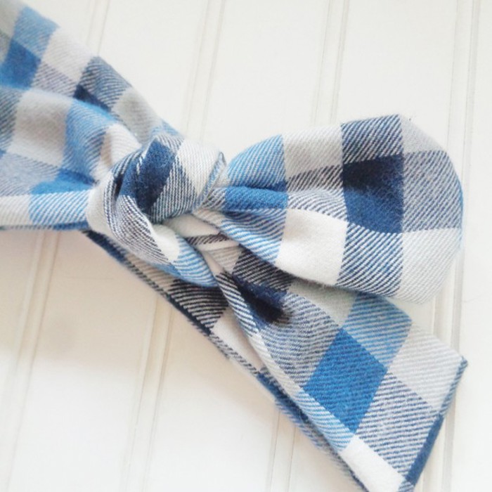 Flannel Knotted Headband - Blue and White Buffalo