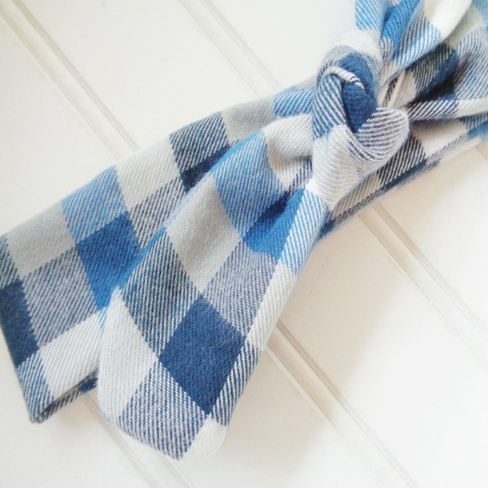 Flannel Knotted Headband - Blue and White Buffalo