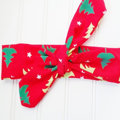 Knotted Headband - Christmas Trees on Red