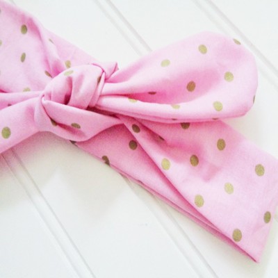 Knotted Headband - Gold Dots on Pink