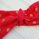  Knotted Headband - Gold Strawberries on Red