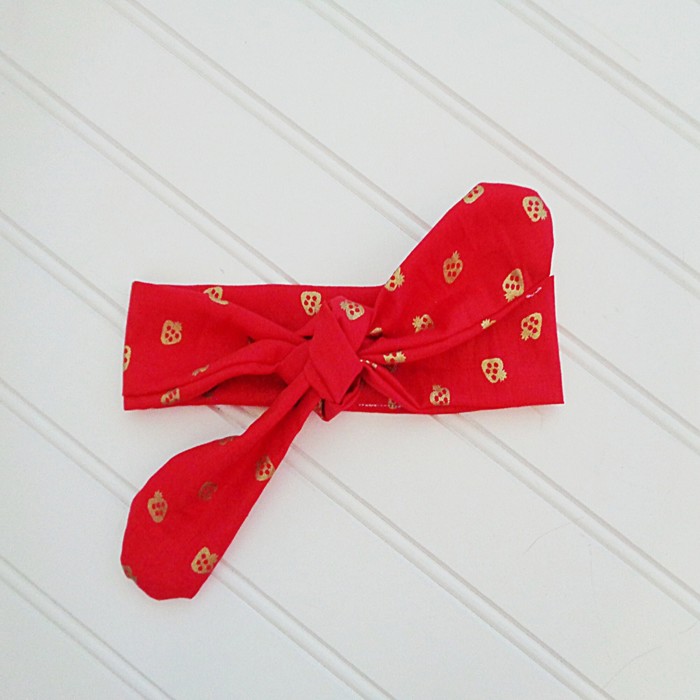 Knotted Headband - Gold Strawberries on Red