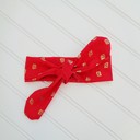  Knotted Headband - Gold Strawberries on Red