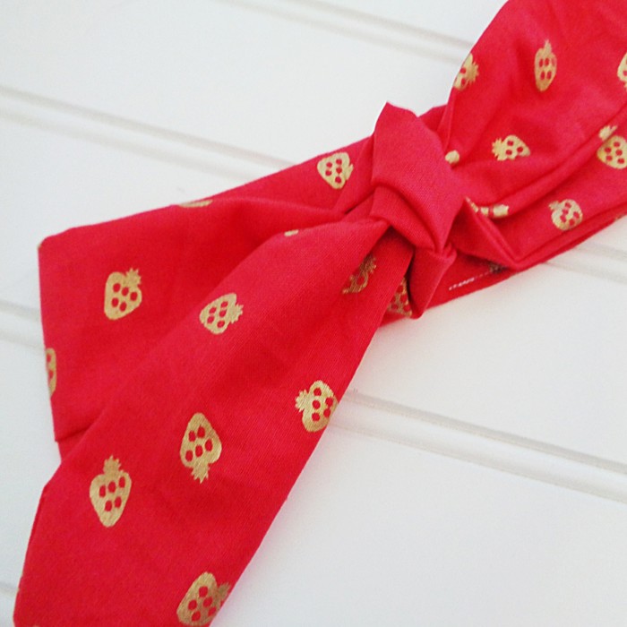 Knotted Headband - Gold Strawberries on Red