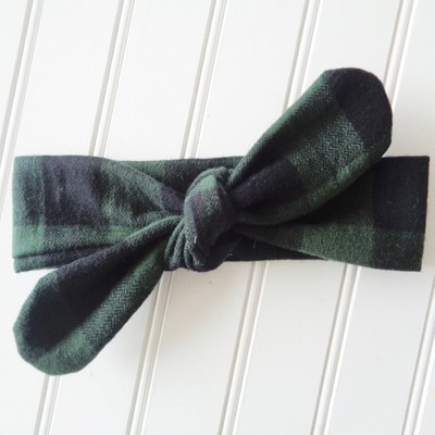 Flannel Knotted Headband - Red and Gray Plaid