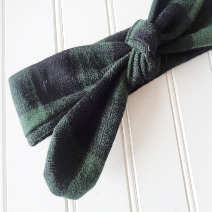 Flannel Knotted Headband - Red and Gray Plaid