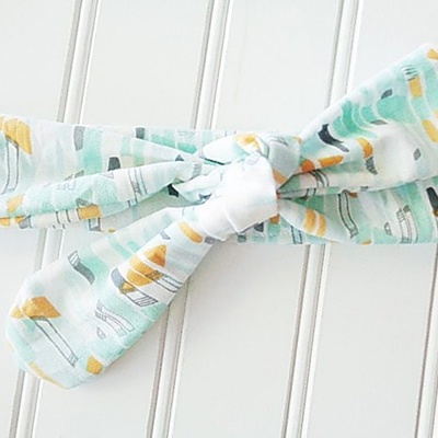Knotted Headband - Green and Yellow Mod Print