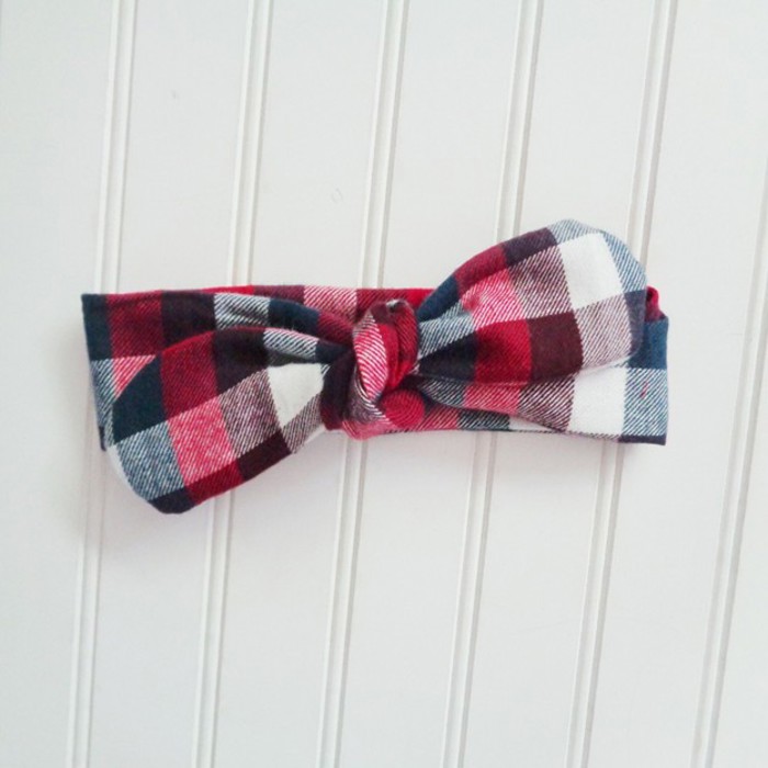 Flannel Knotted Headband - Red, Navy and White Buffalo