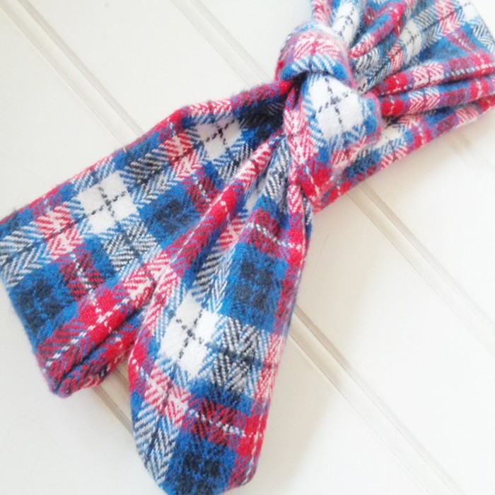 Flannel Knotted Headband - Red and Blue Plaid