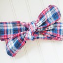  Flannel Knotted Headband - Red and Blue Plaid