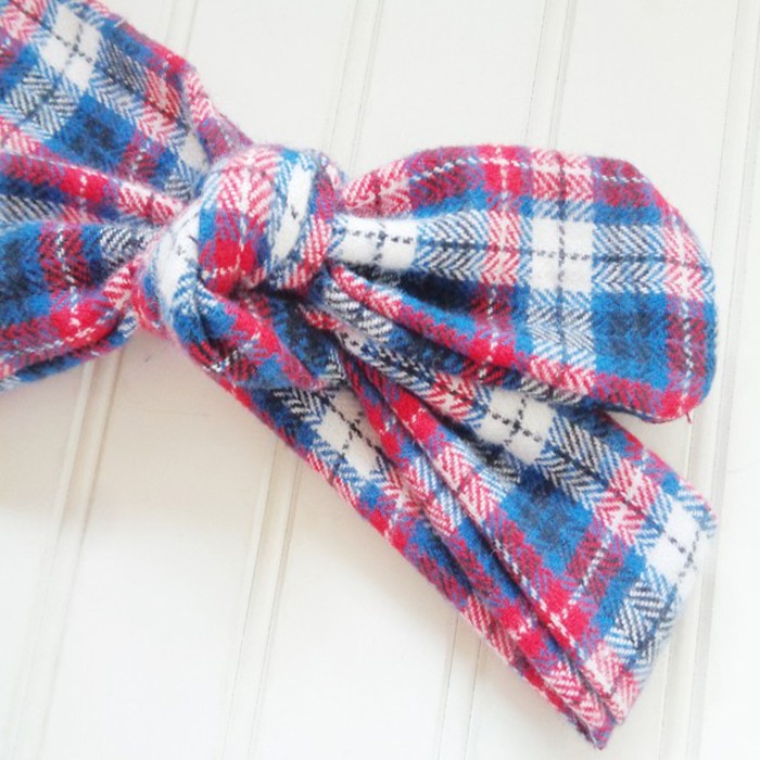 Flannel Knotted Headband - Red and Blue Plaid