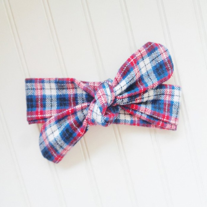 Flannel Knotted Headband - Red and Blue Plaid