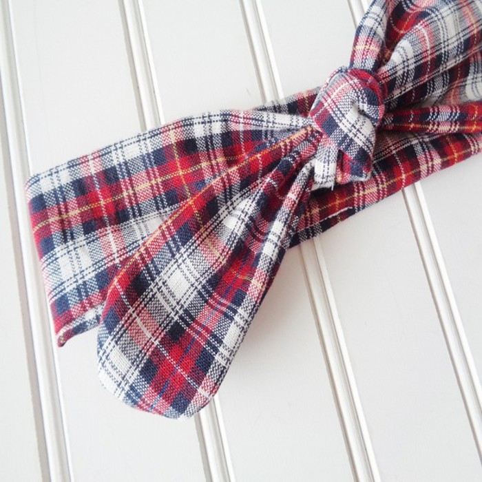 Knotted Headband - Navy and Red Plaid