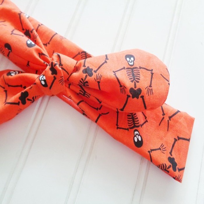 Knotted Headband - Skeletons on Orange