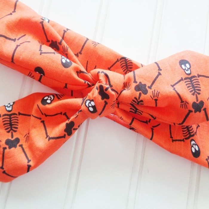 Knotted Headband - Skeletons on Orange