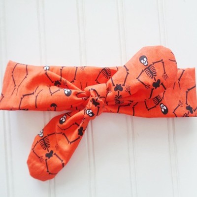 Knotted Headband - Skeletons on Orange