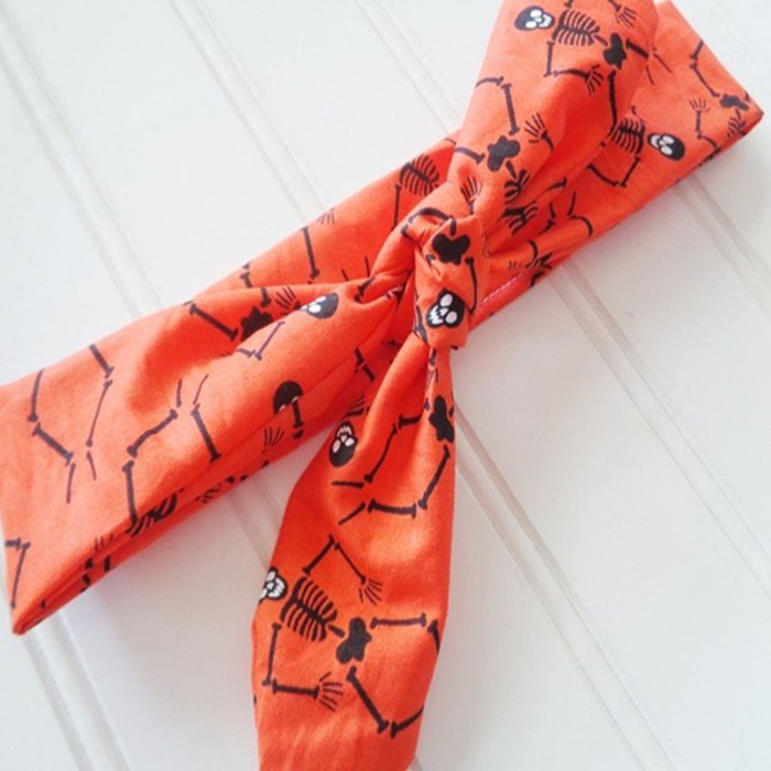 Knotted Headband - Skeletons on Orange