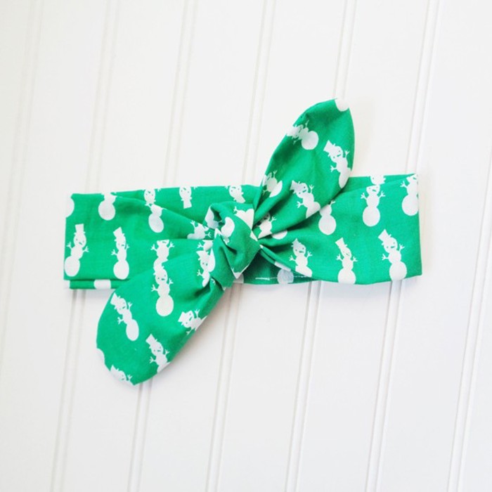 Knotted Headband - Snowman on Green
