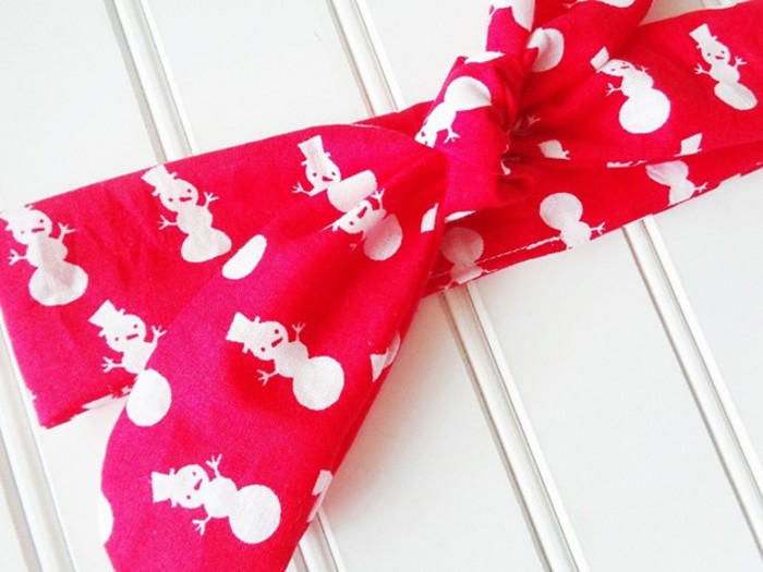Knotted Headband - Snowman on Red