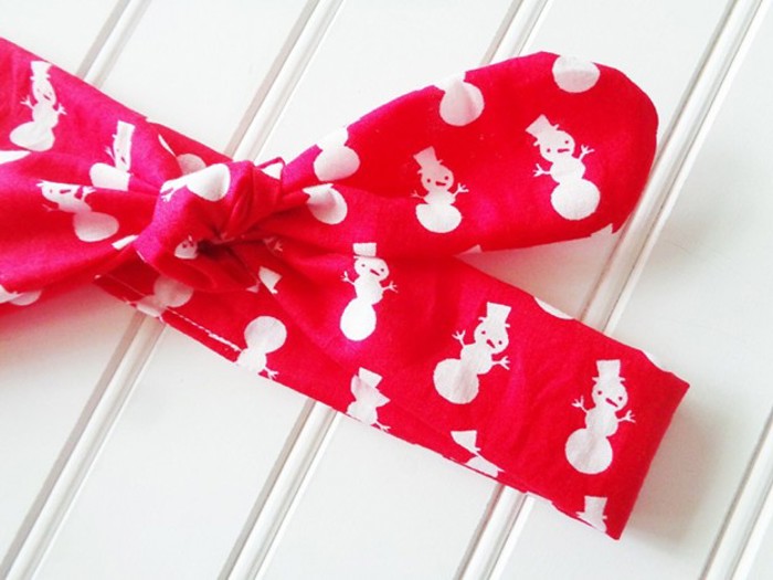 Knotted Headband - Snowman on Red