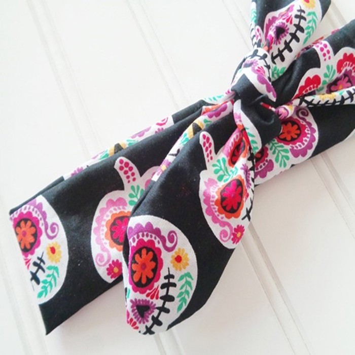 Knotted Headband - Sugar Skull Pumpkins on Black